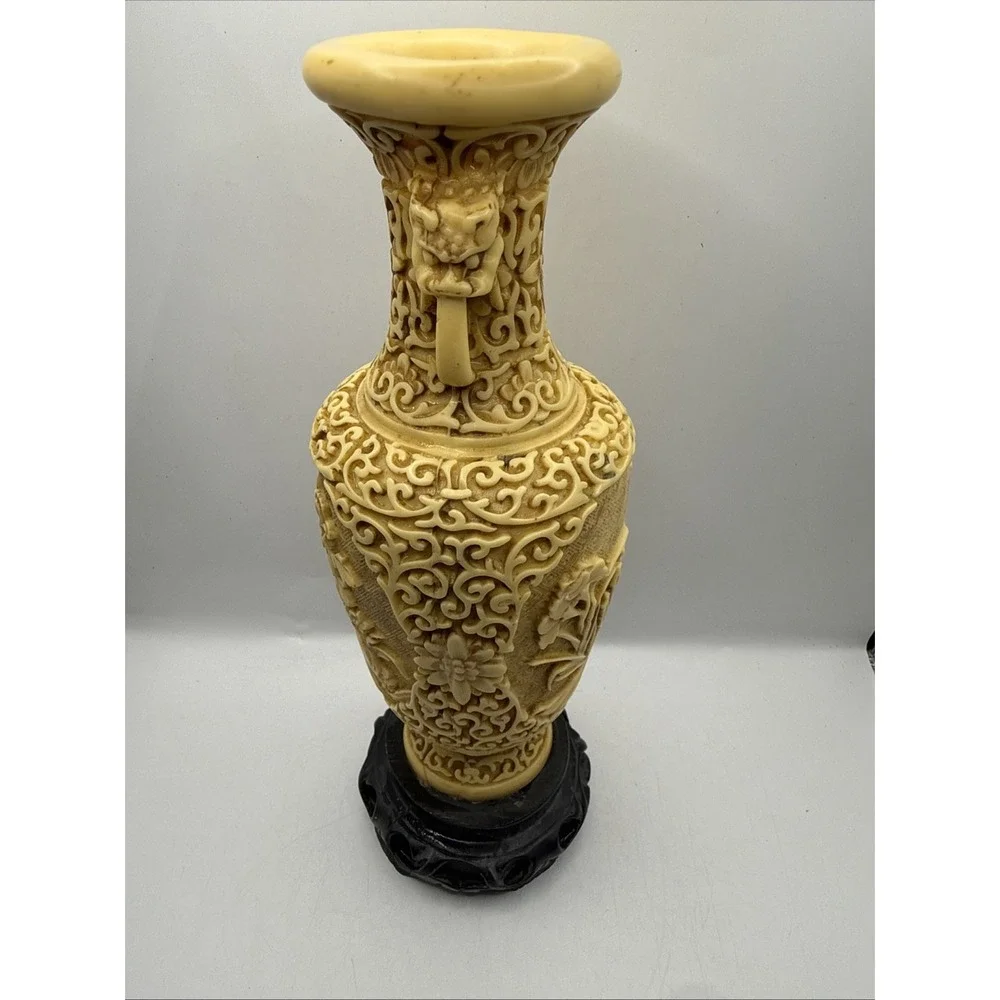Antique Signed Chinese Carved Soapstone Vase Detailed Engraving Natural Stone11